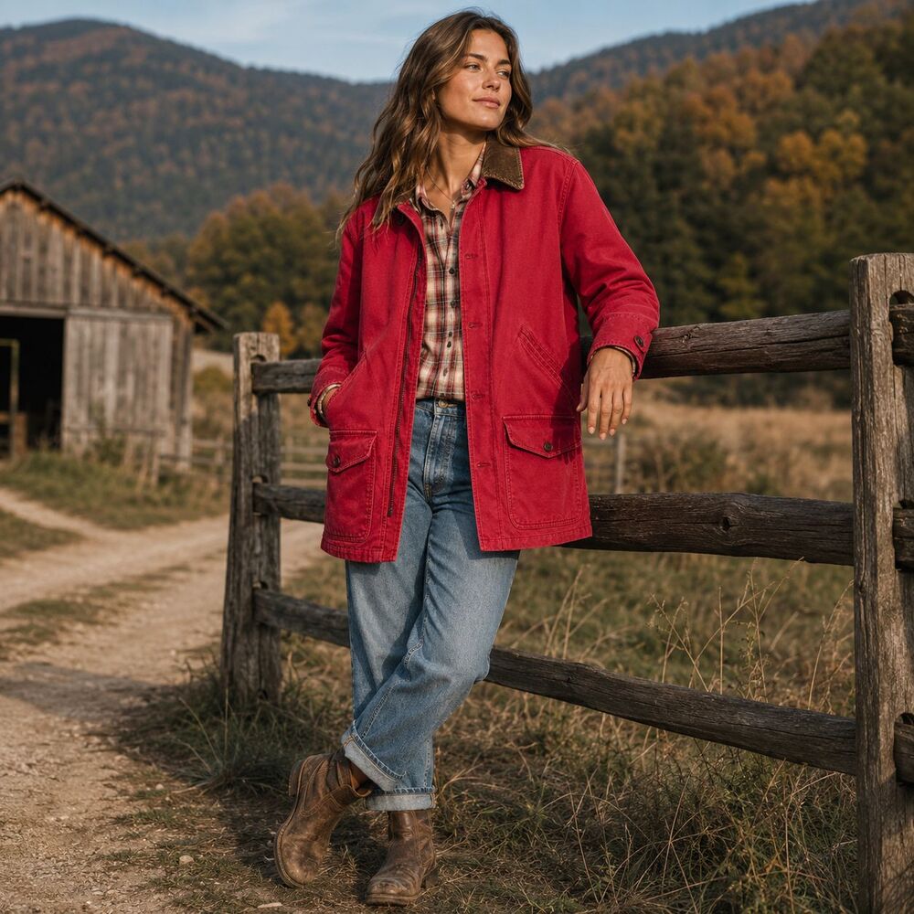 American Eagle Outfitters Denim Barn Coat Size L 90s Red Chore Corduroy Collar